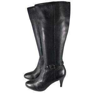 ANTONIO MELANI! RICH BLACK GENUINE LEATHER POINTY TIE ZIPPER BOOTS! SZ 9M